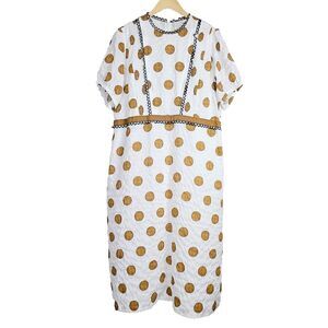 NWT Roolee Mom Dress White Gold‎ Polka Dot Printed Lined Midi Size XXL Back Zip